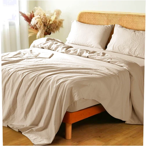 Shilucheng 100% French Linen Sheets - King Size Bed Sheets, Breathable & Cooling Pure Linen Sheets,Soft Durable and Tear Resistant -16 Inch Deep Pocket - 4Pcs (Linen, King)
