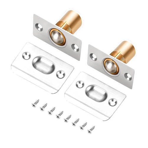 Ravinte Adjustable Ball Door Catch, Closet Ball Bearing Door Latch, Strong Drive Closing Door Accessories for Interior Doors, Solid Brass Body & Stainless Steel Strike Plate | 2 Pack, Silver