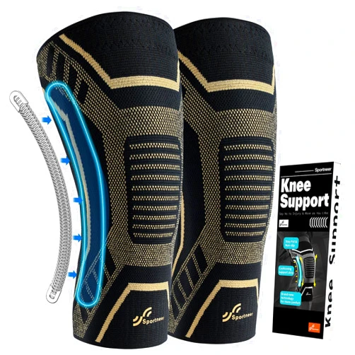 Sportneer Copper Knee Brace for Men & Women - Sportneer Copper Knee Compression Sleeve with Side Stabilizers - Knee Support for Running, Hiking, Working, Basketball, Volleyball, Gym, Meniscus Tear, ACL, Arthritis Knee Pain Relief, A Pair