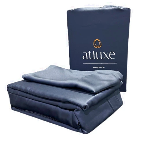 Atluxe Premium Viscose from Bamboo Sheet Set- Ultra Soft, Temperature Regulating, Slate Blue, Queen Size (King (U.S. Standard))