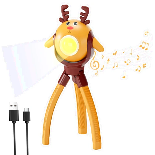 TOLYS Reindeer Flashlight for Kids, Rechargeable LED Flashlight with 8 Songs Music, Outdoor Camping Gear Accessories, Christmas Stocking Stuffer Toy Light for Boys and Girls with USB Type C Cable