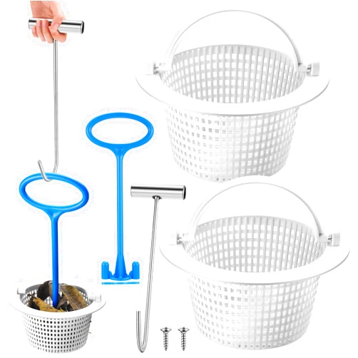 Sunnychicc 2 Pcs Spx1091c SP1091WM Skimmer Basket Compatible with Hayward with 1 Skimmer Basket Handle, 1 Skimmer Basket Hook Kit, Skim Remove Debris, Cleanout Leaves, Clean Pool