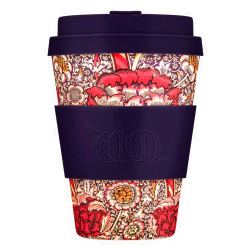 Ecoffee Cup Reusable, eco-Friendly, Bamboo Fiber Cup Saucer, 355ml, Lid Holder, Blue
