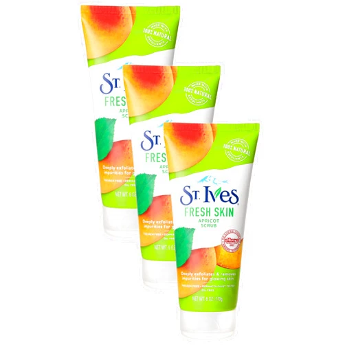 St. Ives Fresh Skin Face Scrub Deeply Exfoliates for Smooth, Glowing Skin Apricot Dermatologist Tested, Made with 100% Natural Exfoliants 6 oz (Pack of 3)