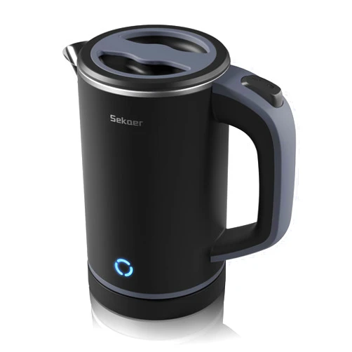 Sekaer Small Electric Tea Kettle Stainless Steel 0.8L Portable Travel Hot Water Boiler, Mini Electric Coffee Kettle with Auto Shut-Off & Boil Dry Protection, Cordless Base & LED Indicator