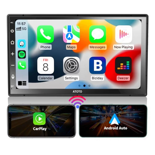 ATOTO F7 Double DIN Car Stereo Receivers, Wireless CarPlay & Android Auto 7 inch Touch Screen, Car Radio with Bluetooth 5.3, FM/AM/GPS, 4.1 Channel Audio Out, Live Rearview, SWC, F7G2B7WE-2024