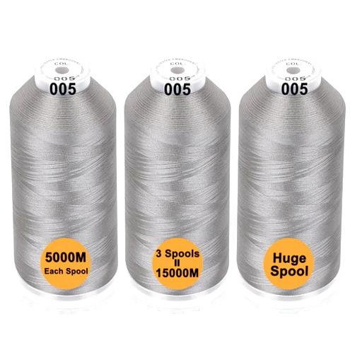 New brothreads - 40 Options- Various Assorted Color Packs of Polyester Embroidery Machine Thread Huge Spool 5000M for All Embroidery Machines - 3xSILVER