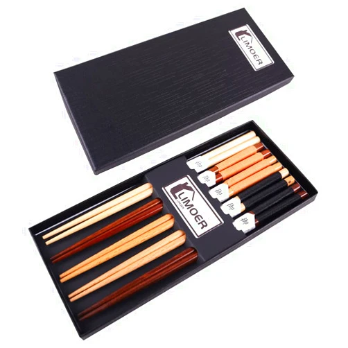 Limoer 5-Pairs Set of Chopsticks, Reusable Chopsticks wooden Chinese Japanese Style, 5 Pairs Different style 9.25 Inch, Multicolor (CP0002-9.25)