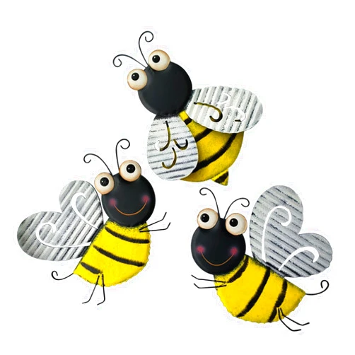 Heoclao 3 Pcs Metal Bee Wall Decor, Cute Bumble Bee Sculpture, Funny Animal Wall Decor - Yellow Bodies, Black Stripes, Large Eyes for Home Office Decor (Bee)