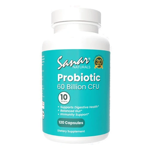 Sanar Naturals Probiotics 60 Billion CFU – 10 Strains + Prebiotics - Supports Immune, Digestive, & Gut Health - Probiotics for Women and Men - Vegan, Non-GMO, Gluten Free, 120 Capsules