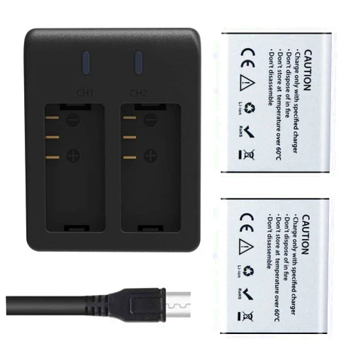 AKASO V50X/ Brave 4 Pro/Brave 6 Plus 2X 1350mAh Rechargeable Action Camera Battery with USB Dual Charger, Not Compatible with AKASO V50 Pro/ V50 Elite/Brave 4 Elite