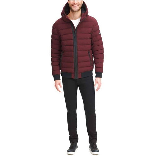 DKNY Men's Quilted Performance Hooded Bomber Jacket