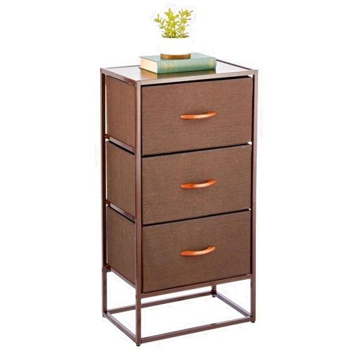 mDesign Bedside Table with 3 Drawers – Chest of Drawers Made of Fabric, Metal and MDF Wood – Storage System for The Bedroom or Living Room – Espresso Brown