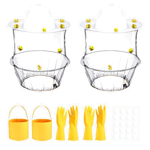 Salschapin 40 Pcs Beekeeper Costume Set Includes Two Bee Hats with Veil, 12 Felt Bees, 2 Pairs of Beekeeping Gloves, 2 Plush Buckets and 20 Pcs of Double Sided Dot Tape for Beekeeper Halloween Costumes