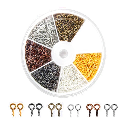 Coolrunner 6 Color 600-1200Pcs Small Screw Pins, Threaded Silver Clasps and Hooks for Jewelry Making (600)