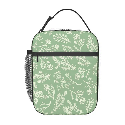VANZEV Sage Green Lunch Box for Adults Kids Women Men Botanical Herbs Plants Lunch Bag Cooler Tote Reusable Insulated Lunch Bag Container Gifts for Office Picnic Travel Work School