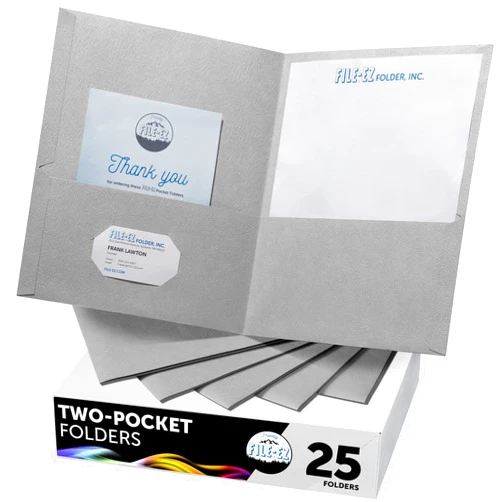 FILE-EZ Two-Pocket Folders, Gray, 25-Pack, Textured Paper, Letter Size (EZ-32530)