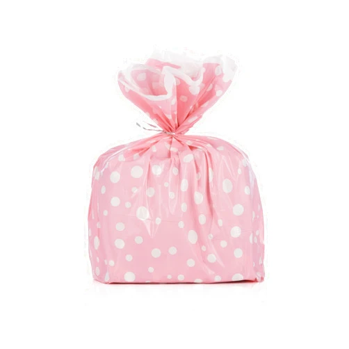 Two Lives by DESIGNERLINERS Pink Polka Dot Gift Wrap Bags with Silver Metallic Ties - Package of 8 - Reusable Biodegradable Plastic - 17.75 By 19 Inches by DESIGNERLINERS