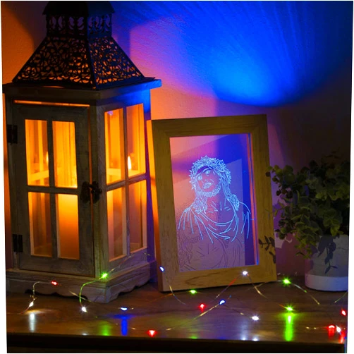 LIFESTYLES WAREHOUSE Luxury Home Decor Wood LED Lamp Frame Virgin Mary, San Judas, Jesus Night Light RGB (Jesus RGB)