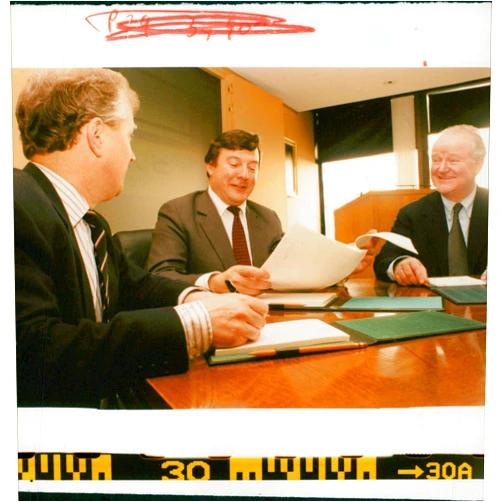 Vintage photo of Kevin Lomax with ross graham and strone macpherson.