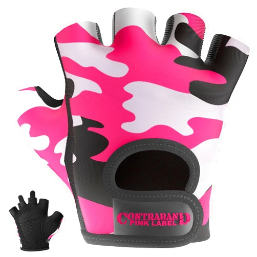 Contraband Pink Label 5217 Women's Design Series Camo Print Lifting and Rowing Gloves (Pair) - Lightweight Vegan Medium Padded Microfiber Amara Leather w/Griplock Silicone