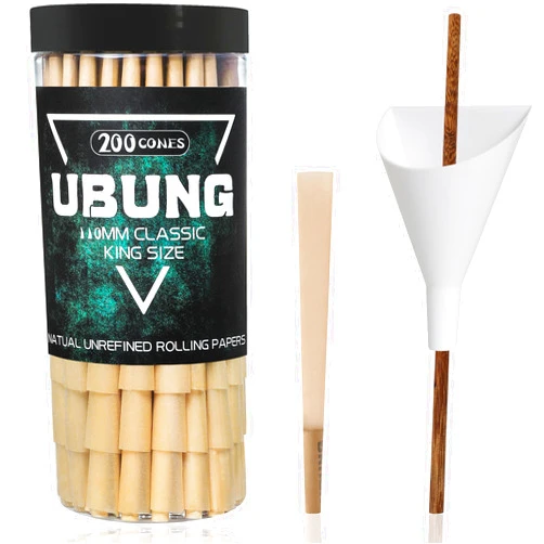 UBUNG Brown Cones 200 Pcs, Classic Flagship Version King Size Brown Slow Burning Pre Rolled Cones With Tips, Rolling Paper Cones, 1 Cone Loader Funnel and Push Rod Included