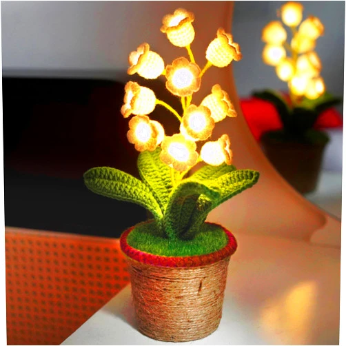 ALFANITE Lily of The Valley Lamp, Crochet Flower lamp, Artificial Lamp with Night Lights Lily of The Valley Decor Home Decorations, Cute Gifts for Women, Wife, Girlfriend, Mother's Day (10 LED)