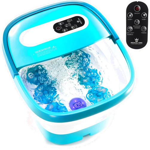 Medical king Foot Spa With Heat And Massage Electric Rotary Massage Includes A Remote Control A Pumice Stone Collapsible Foot Spa With Heat And Massage Bubbles and Vibration 24 Motorized Shiatsu Massage Balls