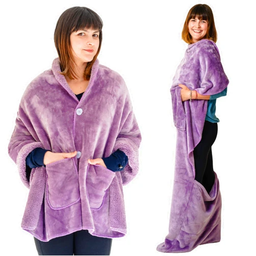 EzrAllora Velvet Lavender Bundle: Double Layer Wearable Shawl Wrap & Lightweight Foot Pocket Blanket - Plush Fleece Comfort Gifts for Women, Ideal for Moms and Grandmas
