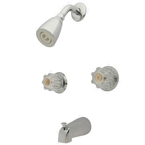 Kingston Brass KB141 Twin Acrylic Handle Tub and Shower Faucet, Polished Chrome,5-Inch Spout Reach