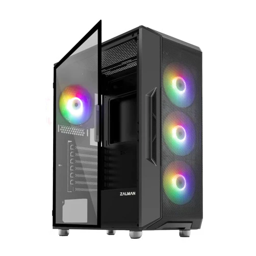 Zalman i3 NEO ATX Mid Tower Gaming PC Case - 4 x 120mm Fixed RGB Fans Preinstalled - Mesh Front Panel for High Airflow - Tempered Glass Side Panel, Black