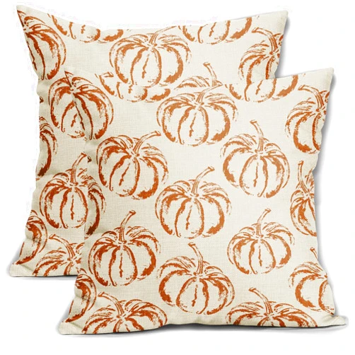 aportt Fall Orange Pumpkin Pillow Covers 18X18 Inch Set of 2 Thanksgiving Harvest Autumn Decorative Pillow Cases Farmhouse Cotton Linen Cushion Case Home Decor for Sofa Bed Couch Porch Outdoor