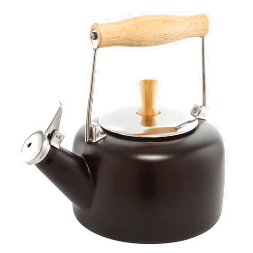 Chantal SVEN Enamel on Steel Whistling Teakettle with Natural Wood handle, 1.4 quarts (Black 2)