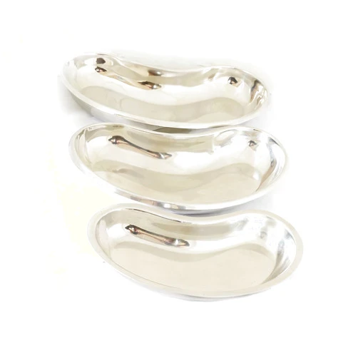 OdontoMed2011 3Pcs Stainless Steel Kidney Tray, Graduated Metal Emesis Basin, Reusable Kidney Bean Shaped Bowl Dish, Dental Lab Instrument Surgical Tray for Medic Waster (Small, Medium, Large)