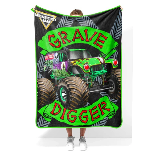 Sunny Side Up Monster Jam Plush Travel Throw Blanket - Measures 40 x 50 Inches - Super Soft & Cozy Travel Accessories Features Grave Digger