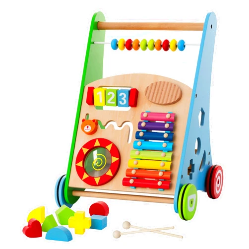 KIDDERY TOYS Wooden Push and Pull Learning Walker for Toddlers Boys and Girls – with Multiple Activity Center – Adjustable Speed Feature - Birthday Gift-Baby Toys – Kids’ Activity Push Toy