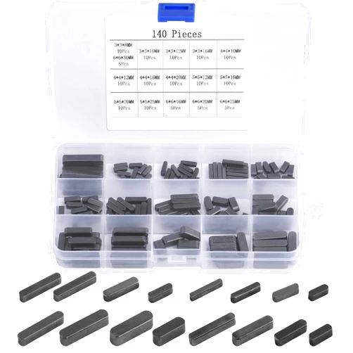 MUZHUPGUZ 140 Pcs Round Ended Feather Key, Parallel Drive Shaft Keys Set, Key Stock Assortment, Drive Shaft Parallel Keys, Shaft Feather Key, Keyway for Fasteners Mechanical Industry, 3mm 4mm 5mm 6mm