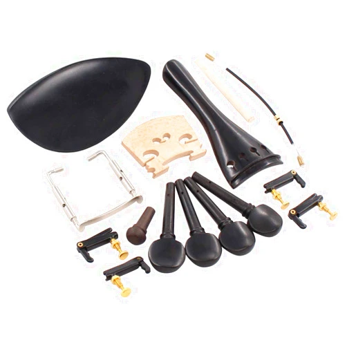 XtremeAmazing 4/4 Wood Violin Parts Fine Tuners Tailpiece Tuning Pegs Chin Rest Chinrest Clamp Endpin Bridge Set