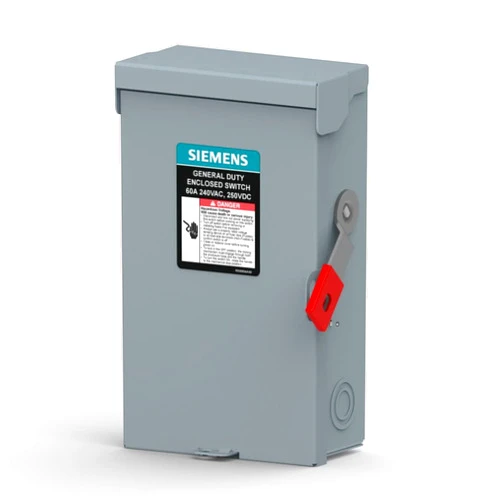 Siemens LNF222RLA 60-Amp, 2-Pole, 240V General Duty Plus Series Enclosed Safety Switch with Factory Installed Ground Lug, Non-Fusible, Outdoor