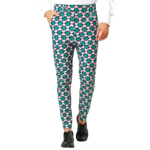 Lars Amadeus Men's Casual Geometric Printed Color Block Flat Front Dress Pants