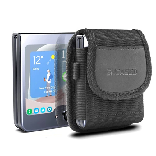 Encased Belt Clip Phone Pouch Designed for Samsung Galaxy Z Flip 5 - Ballistic Nylon Holster (Case Compatible)