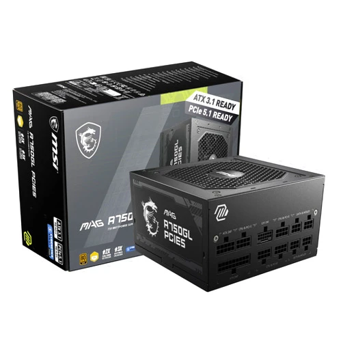 MSI MAG A750GL PCIE 5.1 & ATX 3.1 Gaming Power Supply - Full Modular - 80 Plus Gold Certified 750W - Compact Size - ATX PSU - 10 Year Warranty
