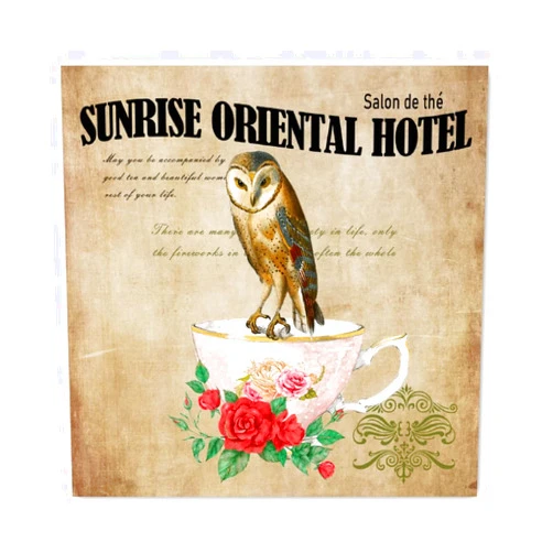 Evans1nism Rustic Owl Sunrise Oriental Hotel Wood Signs Red Pink Rose Floral Wood Plaque Sign Garden Bird Retro Chic Wall Decor Artwork for Home Kitchen Laundry Shelf Decor Housewarming Gift 8x8in