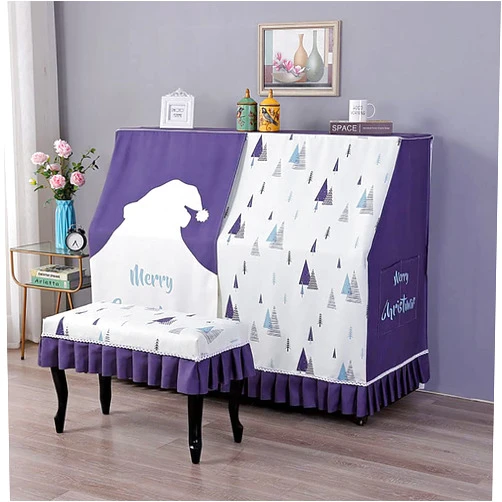 Aifurnkz Premium Full Piano Cover Upright, 360° Protective Coverage Piano Dust Cover with Chair Bench Cover Cloth for Most Upright Pianos(Support Custom Made) (piano cover+double stool cover, E)