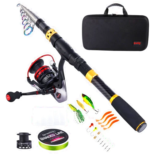 Sougayilang Fishing Rod Reel Combo with Telescopic Fishing Pole Spinning Reel Carrier Bag for Travel Saltwater Freshwater Fishing