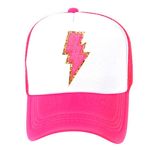 JYXindzkj Lightning Bolt Hat Glitter Lightning Trucker Hats Women Cute Trendy Snapback Preppy Hat 80s Retro Foam Mesh Baseball Cap Hot Pink
