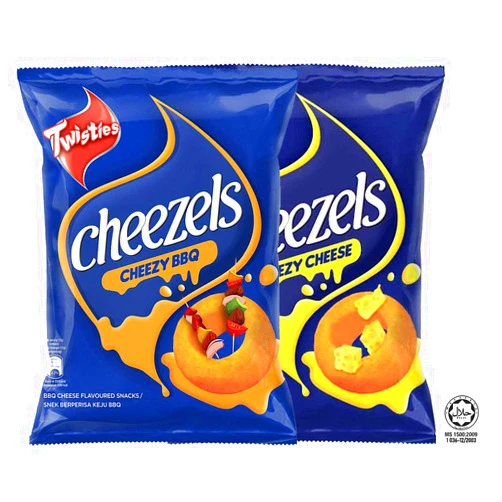 TUNEZ Mondelez Twisties Malaysia 3 Packs Cheezels Original Cheese Cheezy Cheese BBQ Flavour Tea Time Snacks Halal Food Biscuits Biskuat 60g x 3 Packs (Cheese Flavour Only)