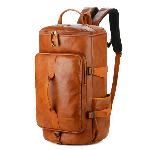 Baosha Stylish Vegan Leather Men Weekender Travel Duffel Tote Bag Backpack Travel Hiking Rucksack Overnight Bag 3-Ways Convertible HB-26 (Brown)