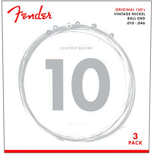 Fender Original 150 Electric Guitar Strings, Pure Nickel Wound, Ball End, 150L .010-.046, 3-Pack