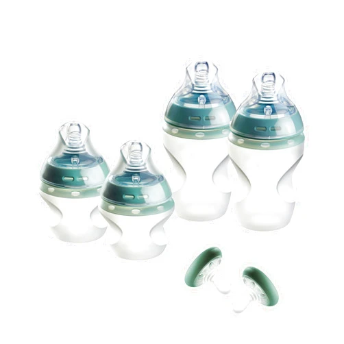 Tommee Tippee Natural Start Silicone BPA Free Baby Bottle & Pacifier Set, Includes 2 x 5oz and 2 x 9oz Bottles and 2 x Pacifiers, Newborn 0+ Months, Slow Flow Breast-Like Teat, Baby Feeding Essentials